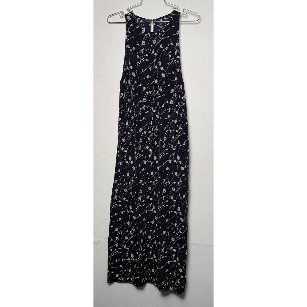 Ralph Lauren Navy Blue Silk Floral Maxi Dress Sleeveless Elastic Waist 295604431